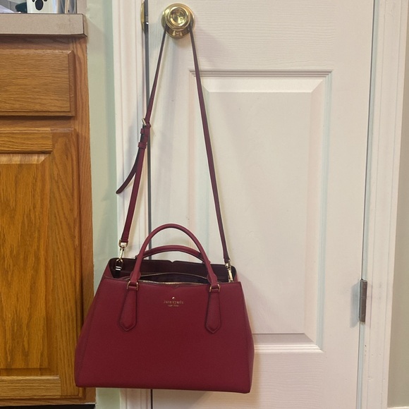 Kate Spade, New York burgundy/wine, color handbag with adjustable shoulder strap - Picture 3 of 13